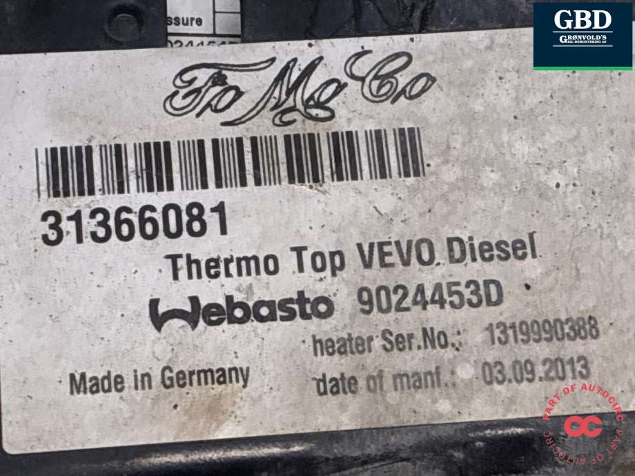 Dieselvarmer til Volvo XC60 2008-2013 (Type I, Fase 1) (31497380|31366081|)
