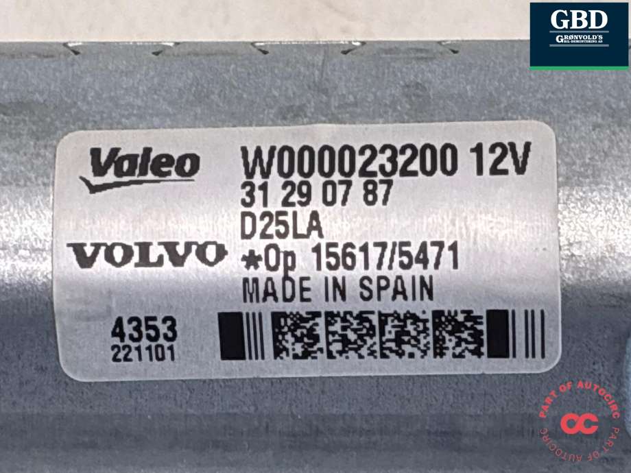 Viskermotor bakrute til Volvo XC60 2008-2013 (Type I, Fase 1) (31290787|)