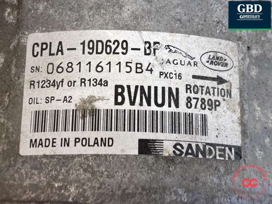 Aircondition kompressor til Jaguar XE 2015-->>  (570123589|CPLA19D629BJ | CPLA19D629BF|C2D45382| CPLA19D629BG)