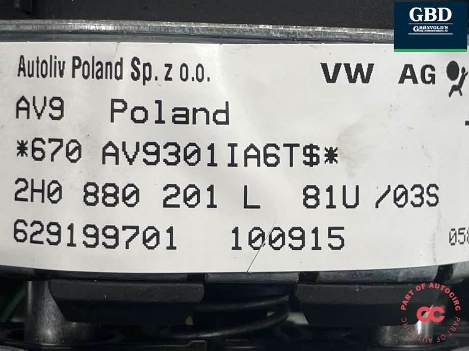 Airbag rattpute til VW Transporter / Caravelle 2015-2019 (T6) (T6) (AUTOLIV|7E0 880 201 AS 81U|7E0 880 201 AQ 81U|2H0 880 201 L| 629199701)
