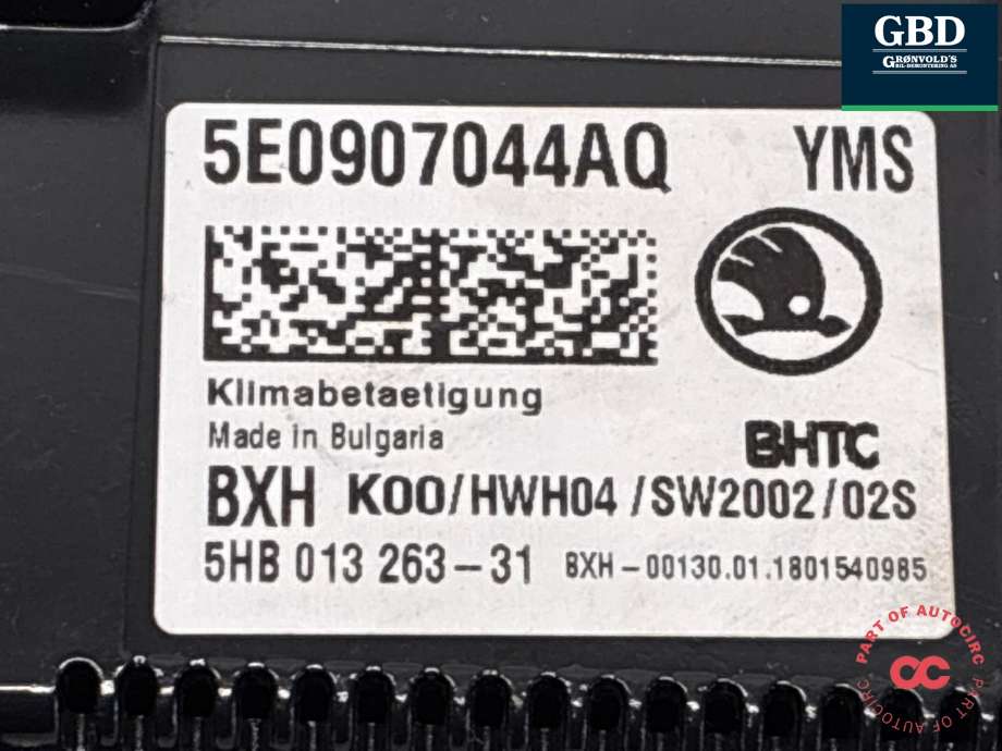 Varmeapparat betjening til Škoda Octavia 2017-2020 (Type III, Fase 2) (5E0 907 044 BB YMS|5E0 907 044 AQ YMS|5E0907044AQ)