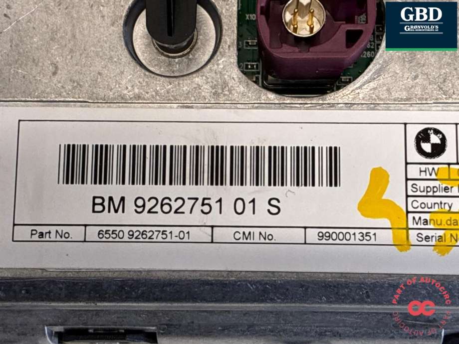 Bilstereo navigasjon skjerm til BMW 1-Serie 2011-2015 (Fase 1) (F20/F21) (F20/F21) (65 50 9 270 391|9262751 01|)