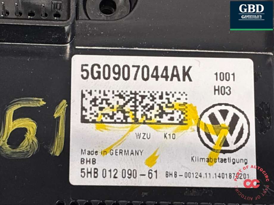 Varmeapparat betjening til VW Passat 2015-2019 (Fase 1) (B8) (B8) (5G0 907 044 EC WZU|5G0907044AK|)