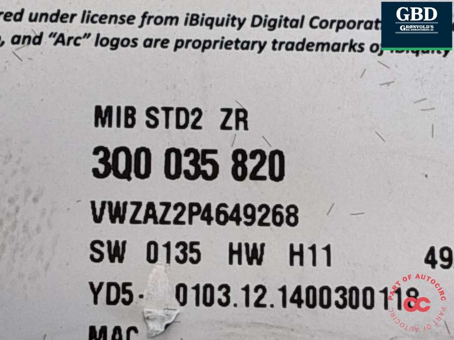 Bilstereo navigasjon spiller til VW Passat 2015-2019 (Fase 1) (B8) (B8) (3Q0 035 820|3Q0 035 820 X|)