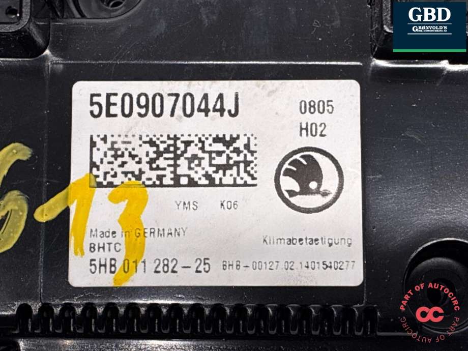 Varmeapparat betjening til Škoda Octavia 2013-2016 (Type III, Fase 1)  (5E0 907 044 AH YMS|5E0 907 044 J  YMS|5E0907044J)