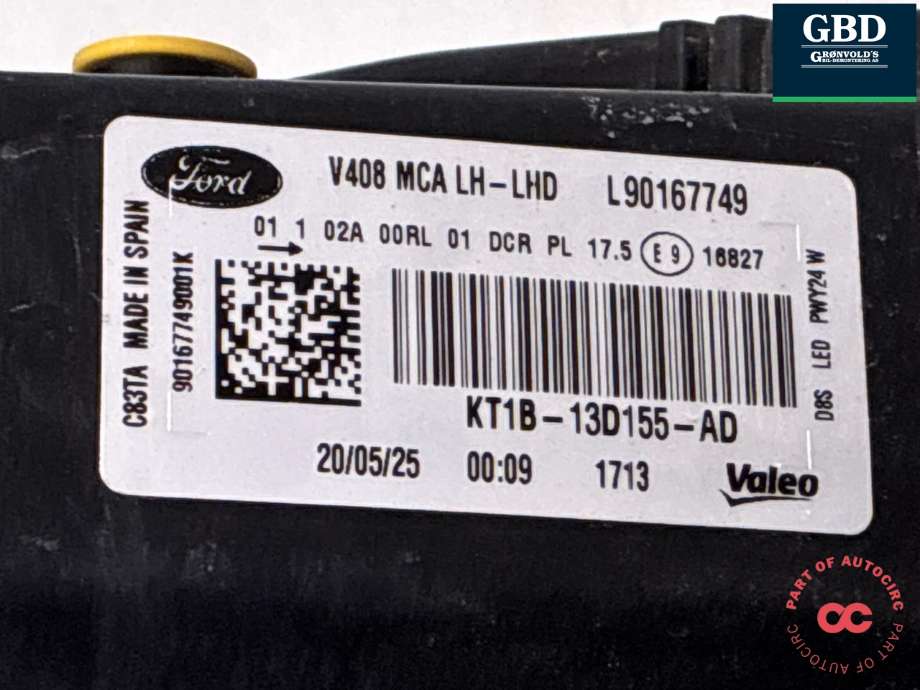 Frontlykt venstre halogen til Ford Transit Connect 2018-->> Type II, Fase 2 (2646606|KT1B-13D155-AE|)