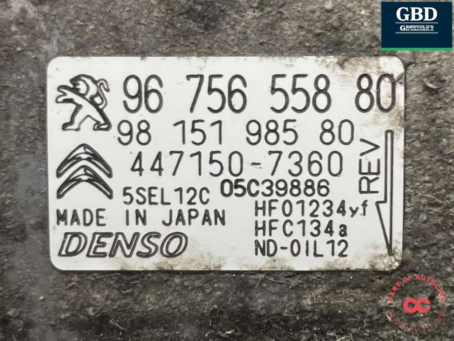 Aircondition kompressor til Peugeot Partner 2019-->> (Type III) (DENSO|98 151 985 80|96 756 558 80|447150-7360)
