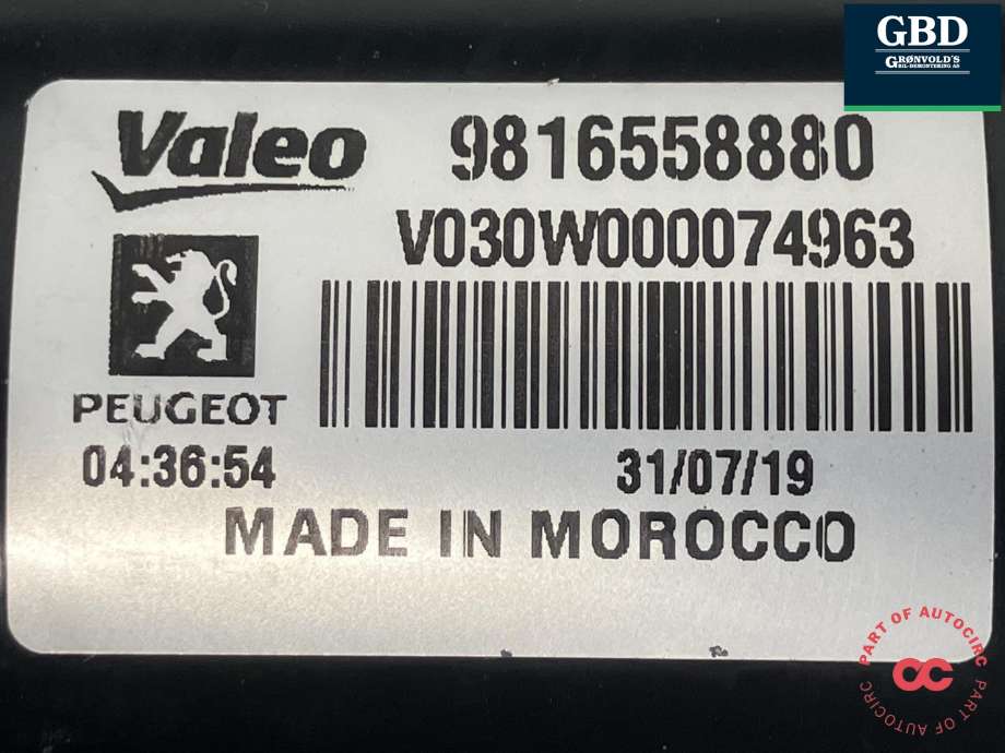 Viskermotor frontrute komplett m/overføring til Peugeot Partner 2019-->> (Type III) (VALEO|98 165 588 80|W000074963|W000083924)