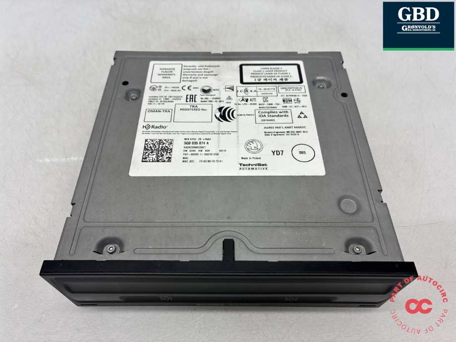 Bilstereo navigasjon spiller til Škoda Octavia 2013-2016 (Type III, Fase 1) (5Q0 035 874 A|)