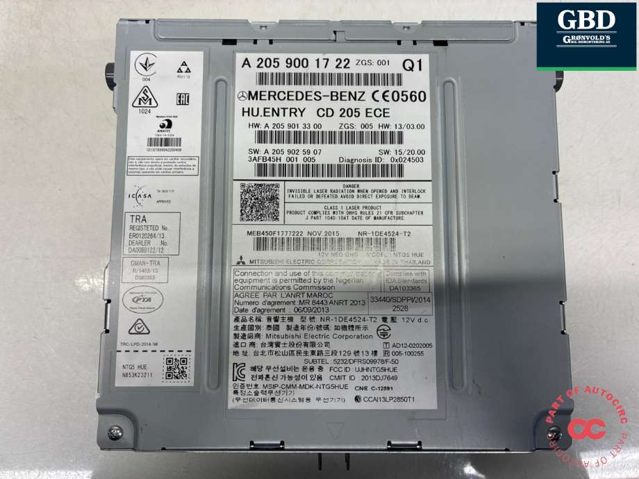 Bilstereo navigasjon spiller til Mercedes C-Klasse 2014-2018 (Fase 1) (W205) (W205) (MITSUBISHI|A 205 900 62 22|A 205 900 17 22|)