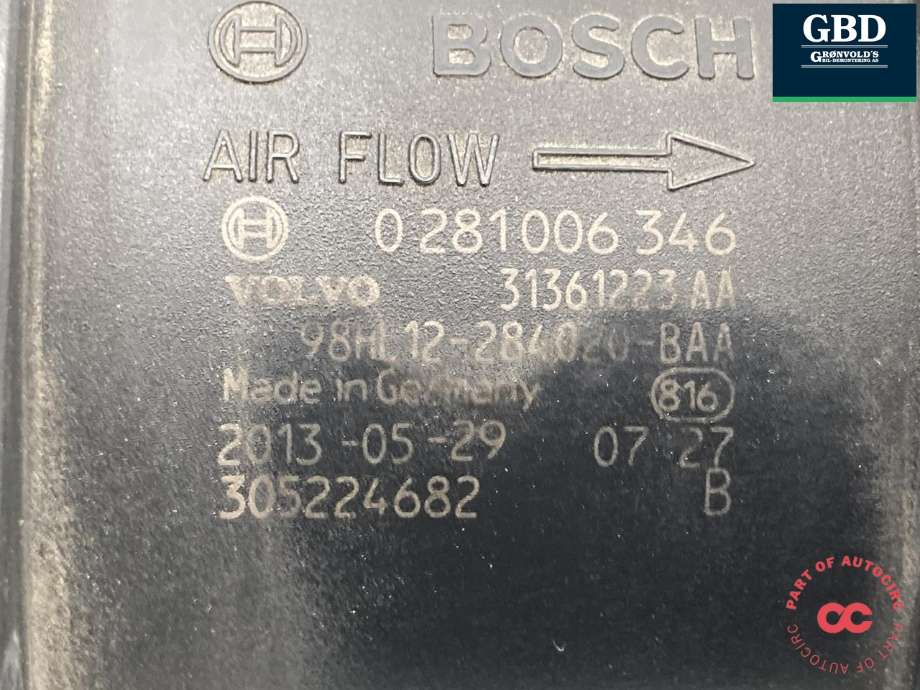Luftmengde/luftmassemåler til Volvo V70 2007-2013 (Type III, Fase 1) (31361223|31361223 AA|305224682)