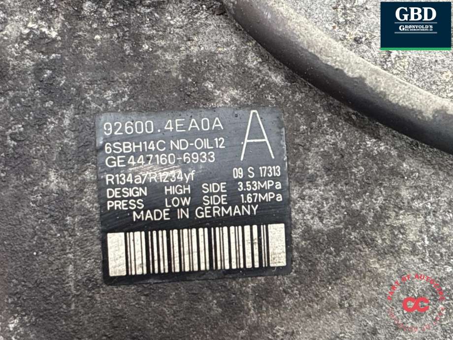 Aircondition kompressor til Renault Kadjar 2015-->>  (926006214R|926006231R|92600.4EA0A)