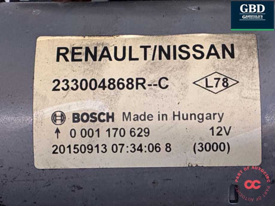 Starter diesel til Renault Kadjar 2015-->>  (233004868R|233009323R|8550504875)