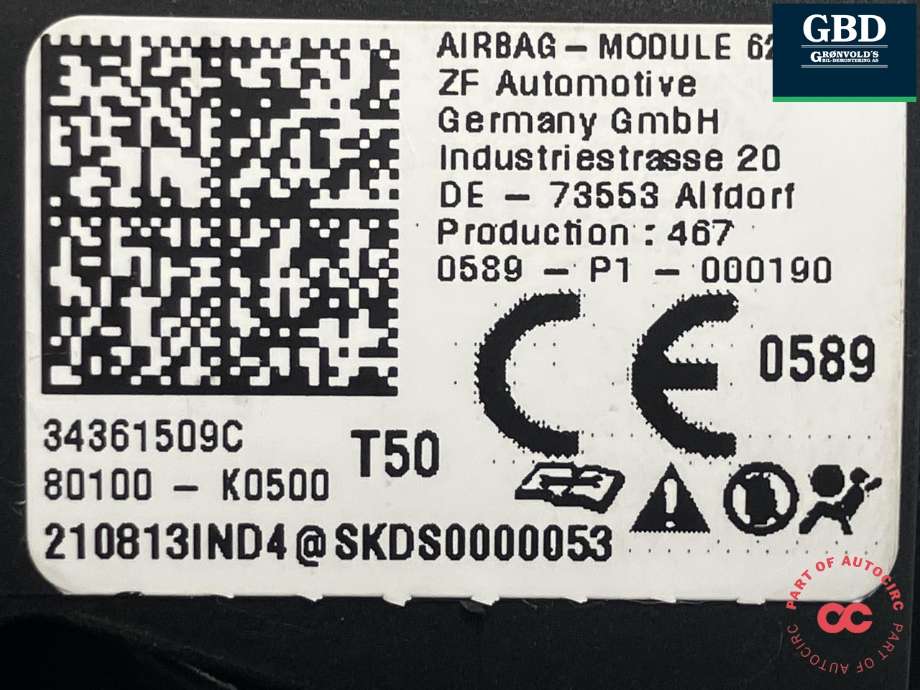 Airbag rattpute til Kia e-Soul 2019-->> (Type III) (ZF|80100K0500|80100-K0500|34361509C)