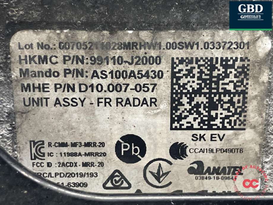 Sensor radar til Kia e-Soul 2019-->> (Type III) (ANATEL|99110J2000|99110-J2000|AS100A5430)