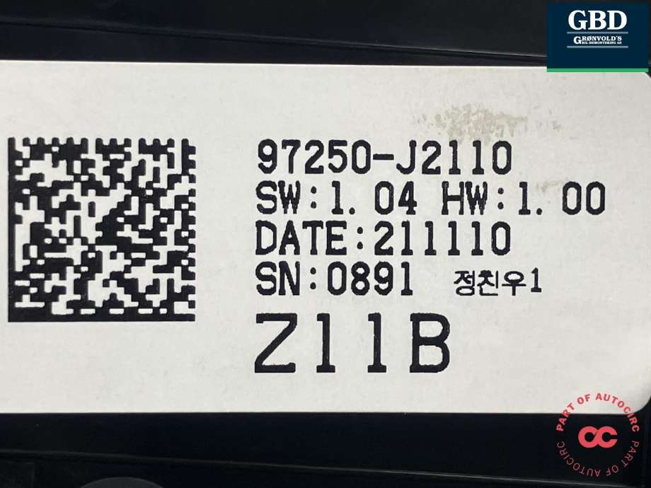 Varmeapparat betjening til Kia e-Soul 2019-->> (Type III)  (97250J2110WK|97250-J2110|)