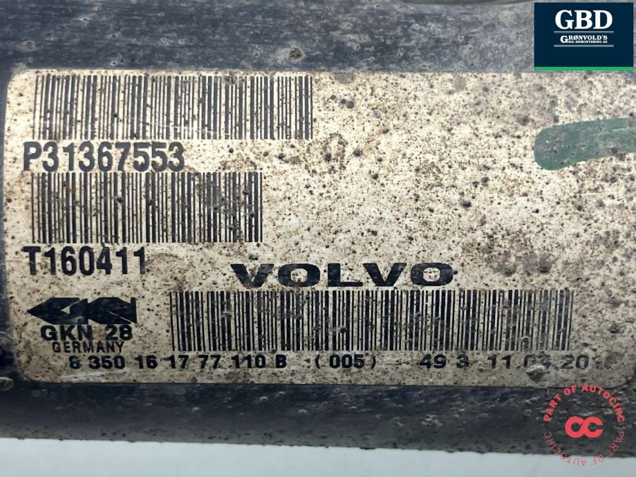 Drivaksel høyre foran, diesel/automat til Volvo XC70 2014-2016 (Type II, Fase 2)  (36011304|31367553|T160411)