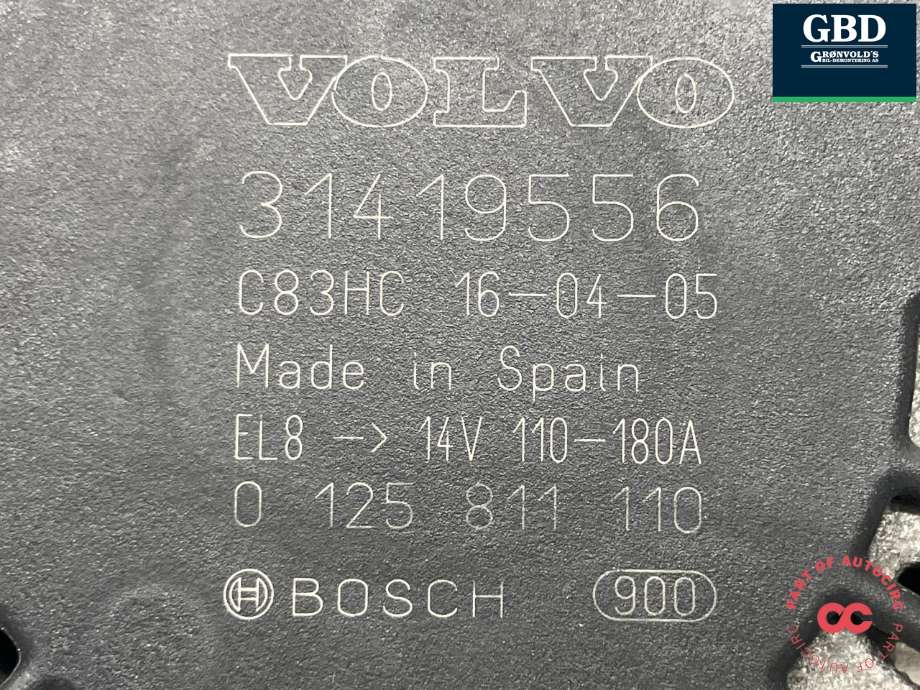 Dynamo diesel til Volvo XC70 2014-2016 (Type II, Fase 2) (BOSCH|36012619|31419556|0 125 811 110)