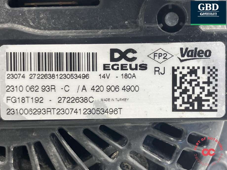 Dynamo diesel til Renault Express 2021-->>  (VALEO|231006293R|231000397R|FG18T192)