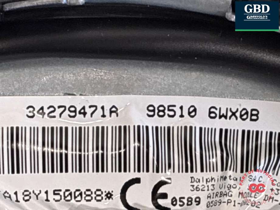 Airbag rattpute til Nissan E-NV200 2014-->>  (985106WX0D|985106WX0B|)