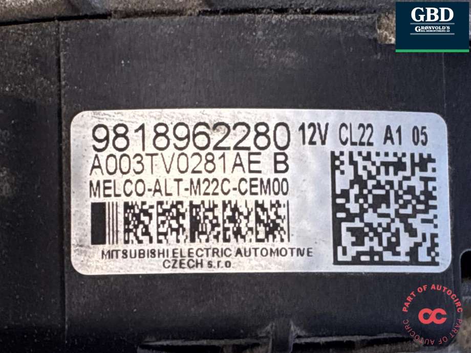 Dynamo diesel til Toyota Proace 2016-->> (Type II) (SU001A6527|9818962280|)