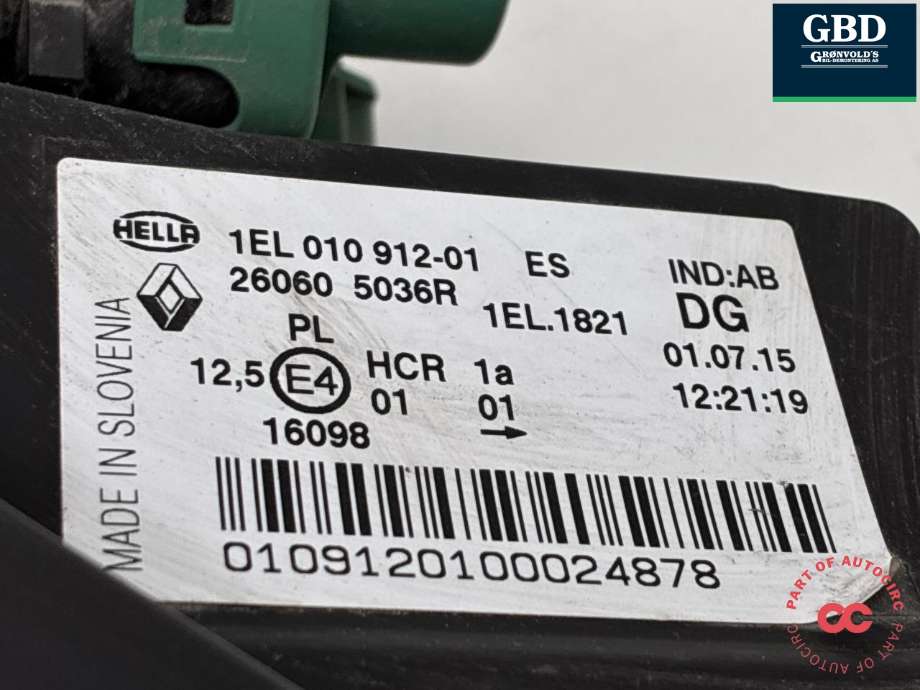 Frontlykt venstre halogen til Renault Zoe 2013-2019 (Fase 1) (260609522R|260605036R|1EL 010 912-01)