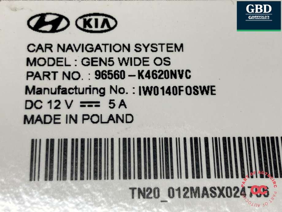 Bilstereo navigasjon til Hyundai Kona 2021-2023 (Type I, Fase 2)  (96560K4620NVC|IW0140FOSWE|GEN5 WIDE OS)