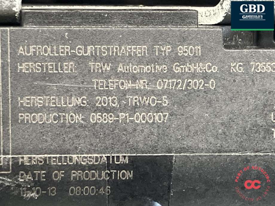 Sikkerhetsbelte foran høyre til Škoda Octavia 2013-2016 (Type III, Fase 1)  (5E1 857 702 B  RAA|34172627A|)