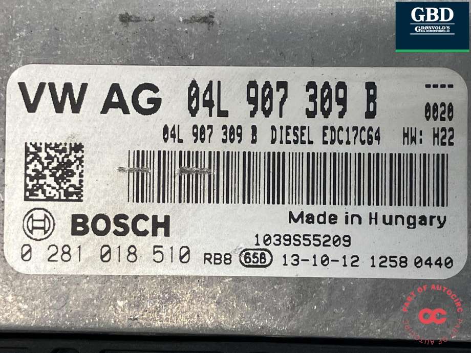 Styreenhet motor til Škoda Octavia 2013-2016 (Type III, Fase 1) (BOSCH|04L 906 021 P 5E0|04L 907 309 B|0 281 018 510)