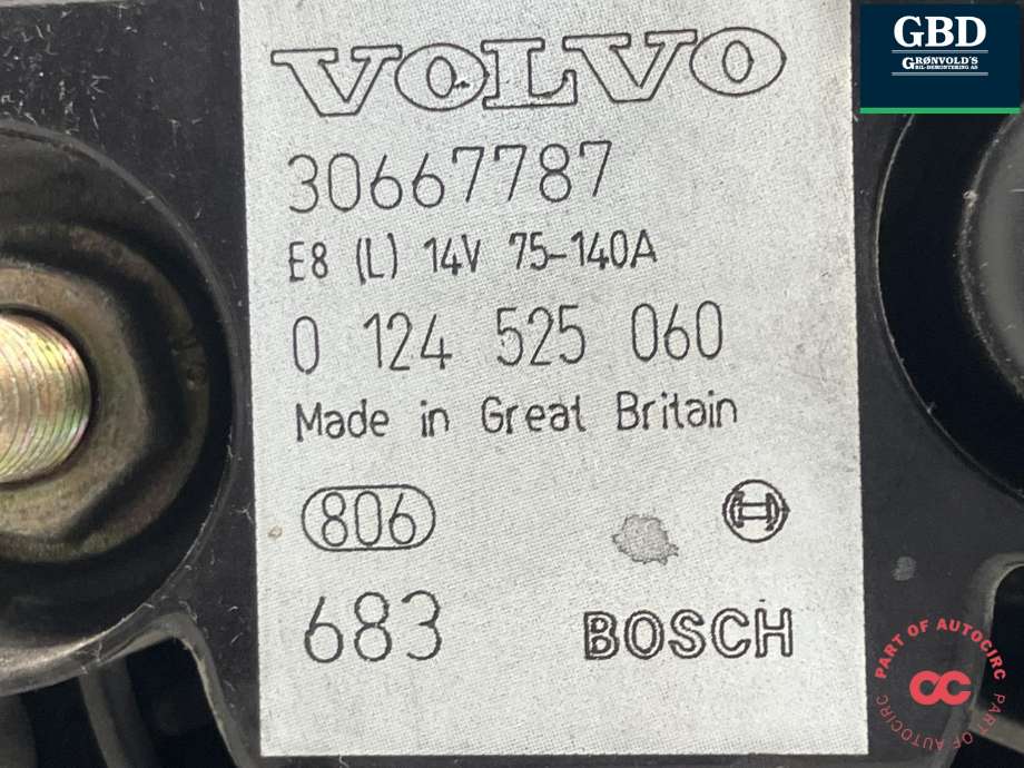 Dynamo diesel til Volvo XC90 2002-2006 (Type I, Fase 1)  (BOSCH|36050266|30667787|0 124 525 060)
