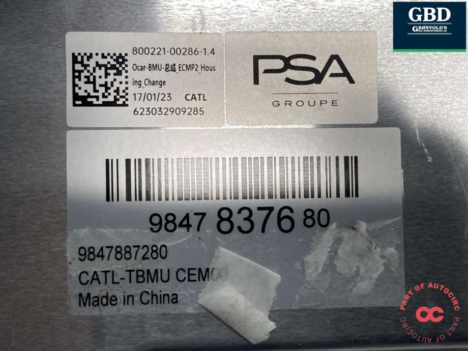 Styreenhet batteri elbil (BMS - Battery Management System) til Peugeot e-2008 2019-->> (9847837680|)