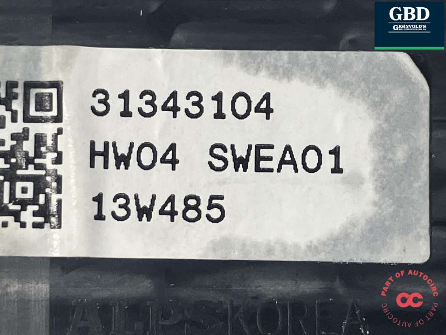 Bryter ruteheis førerdørspanel til Volvo XC60 2014-2017 (Type I, Fase 2)  (31453264|31343104|)