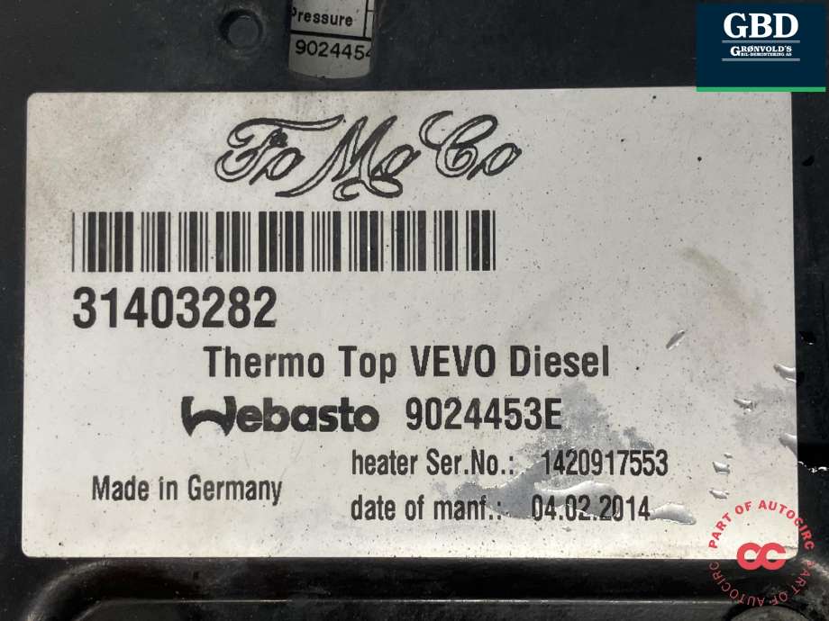 Dieselvarmer til Volvo XC60 2014-2017 (Type I, Fase 2)  (WEBASTO|31497380|31403282|9024453E)