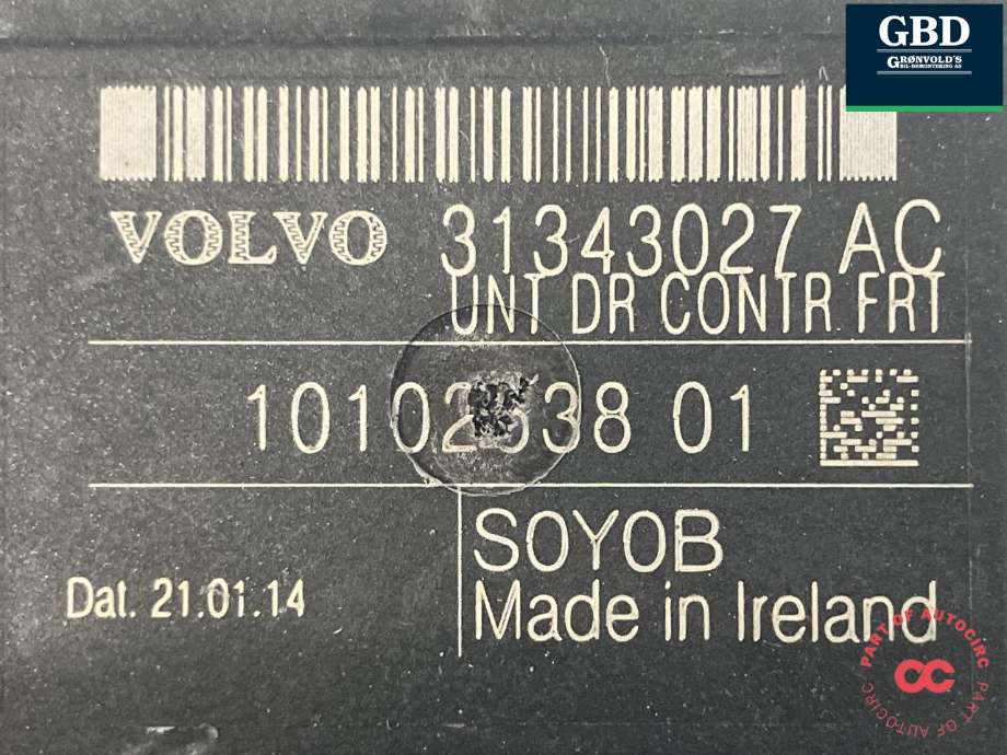 Styreenhet dør venstre foran til Volvo XC60 2014-2017 (Type I, Fase 2)  (31343027|10102538 01|)