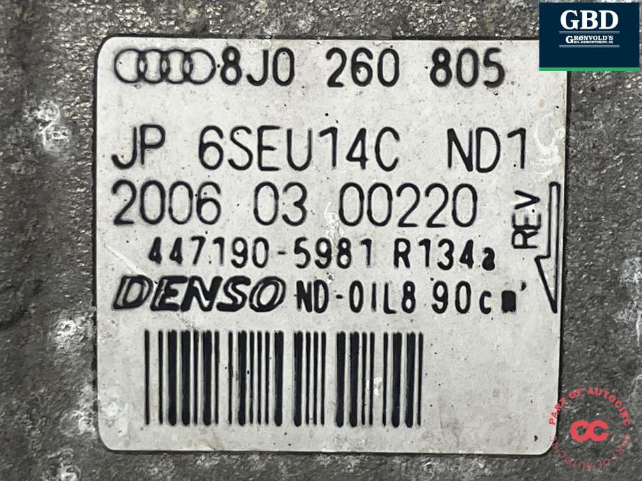 Aircondition kompressor til Audi TT 2006-2014 (Type II) (DENSO|1K0 820 859 T|8J0 260 805|447190-5981)