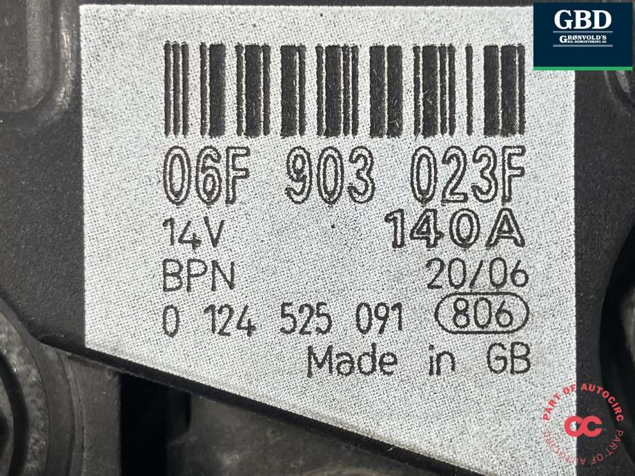 Dynamo til Audi TT 2006-2014 (Type II)  (06F 903 023 F|06F 903 023 FX|06F 903 023 HX)