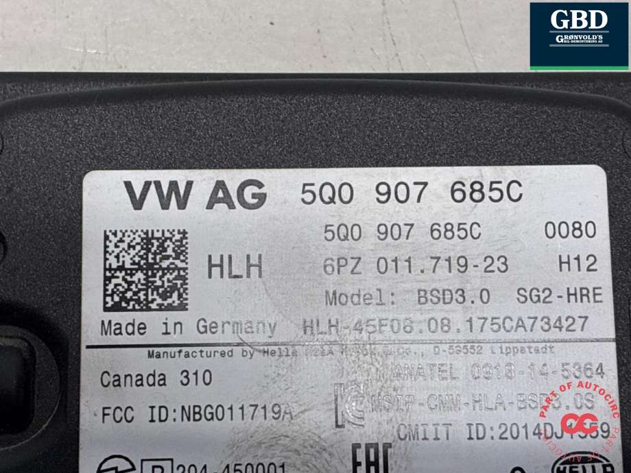 Sensor blindsone til VW e-Golf 2017-2020 (Fase 2) (5Q0 907 685 C|)