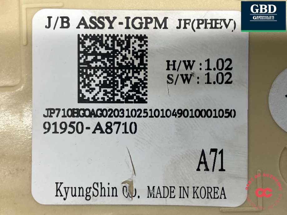 Sikringsboks kupe til Kia Optima 2017-2020  (KYUNG SHIN|91950A 8710|91950-A8710|)