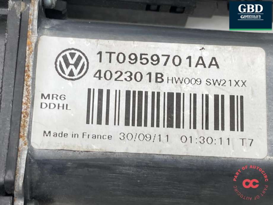 Ruteheis, kun motor, venstre foran til Škoda Octavia 2009-2013 (Type II, Fase 2)  (1T0 959 701 AF|1T0 959 701 AF Z1D|1T0 959 701 AA)