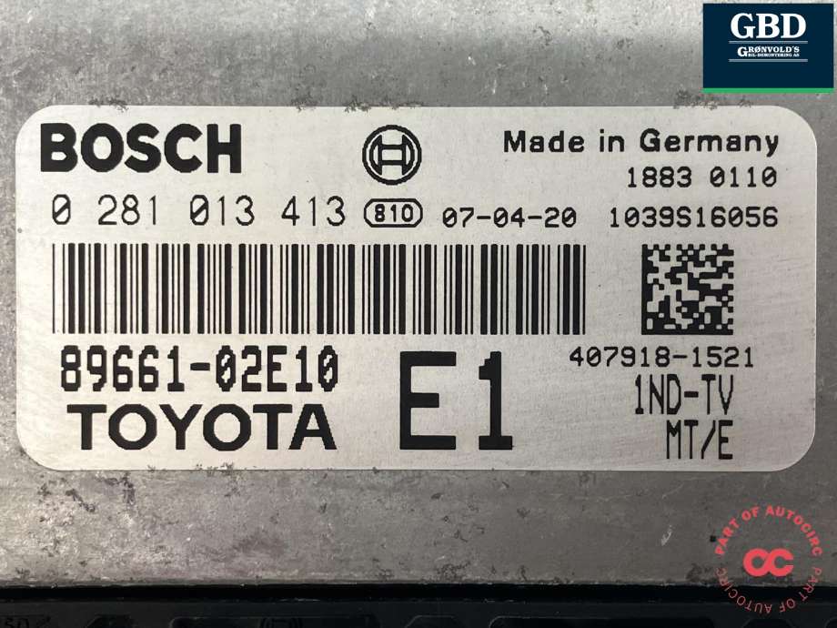 Styreenhet motor til Toyota Auris 2007-2010 (Type I, Fase 1)  (8966002F81|8966002F80|)