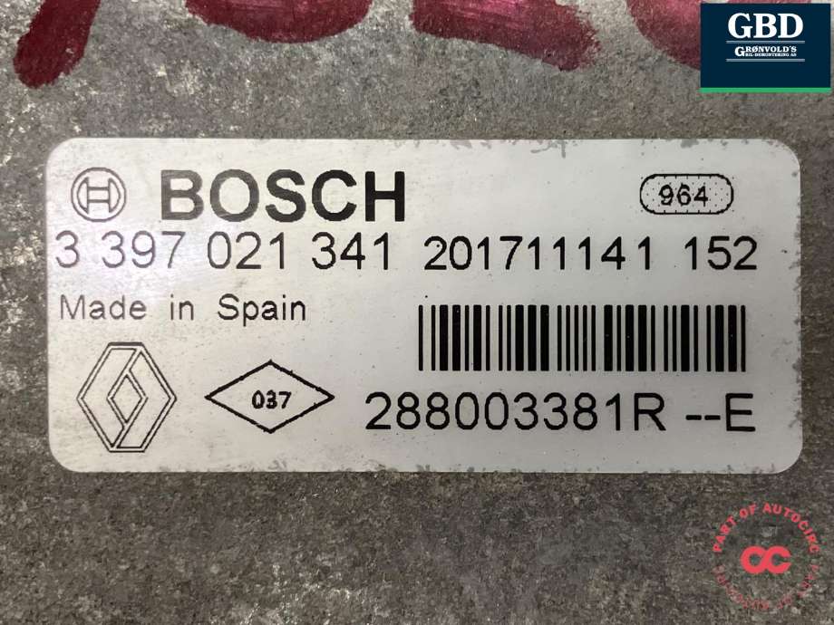 Viskeroverføring til Renault Zoe 2013-2019 (Fase 1)  (BOSCH|288003381R|3 397 021 341|0 390 241 580)