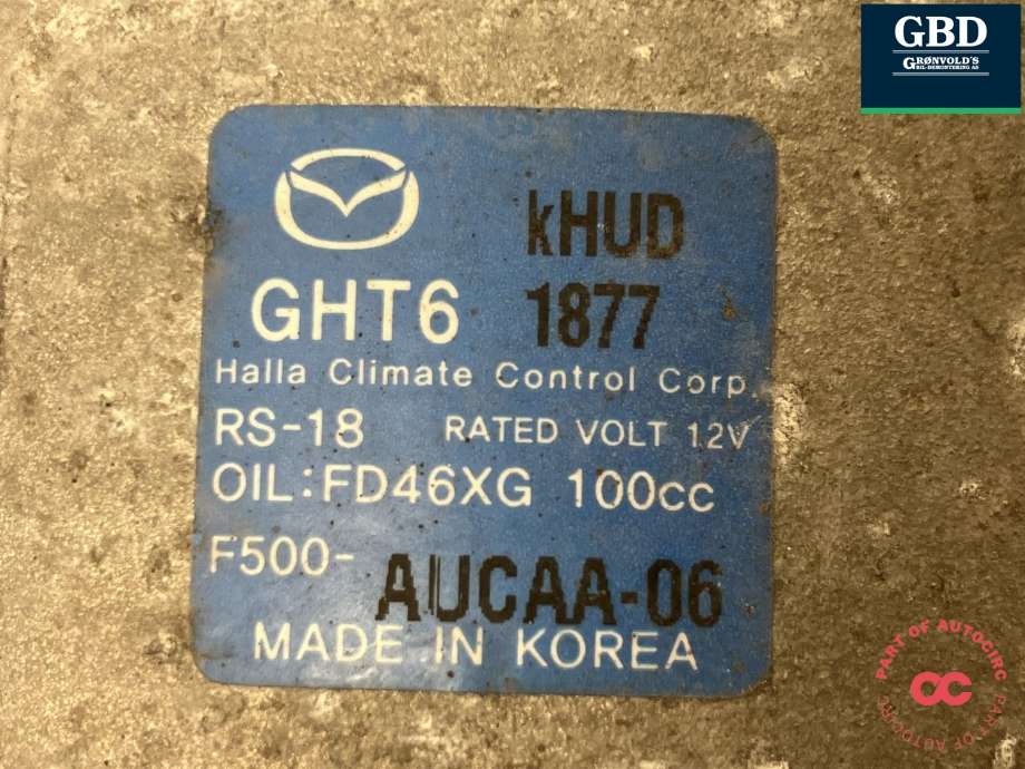 Aircondition kompressor til Mazda 6 2015-2018 (Type III, Fase 2)  (HALLA|GHT661450|GHT6 1877|F500-AUCAA-06)