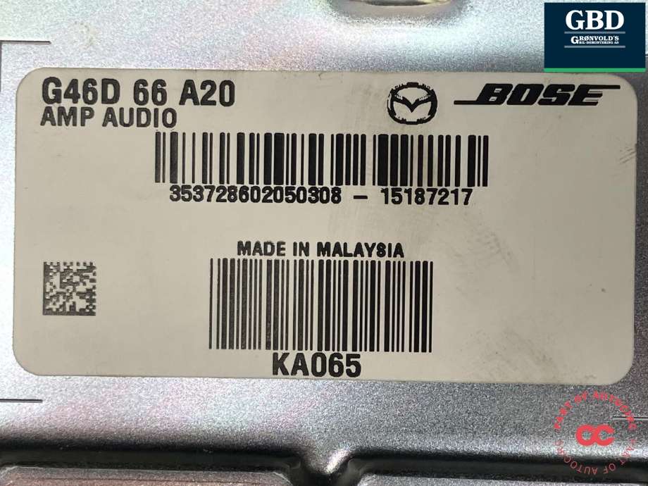 Bilstereo forsterker til Mazda 6 2015-2018 (Type III, Fase 2) (BOSE|G46D66A20|)