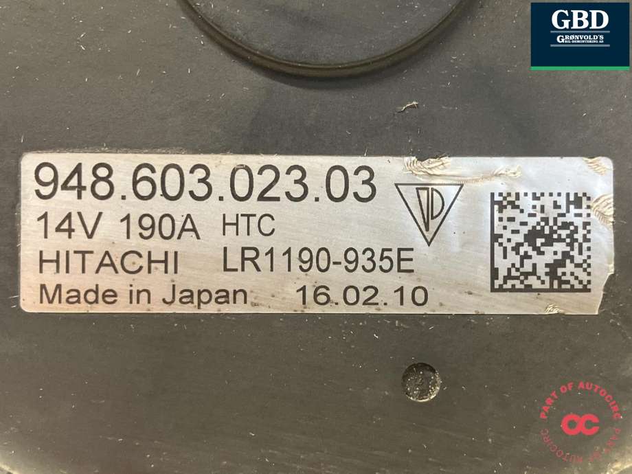 Dynamo til Porsche Panamera 2009-2017 (Type I) (970) (970) (HITACHI|948 603 023 05|948 603 023 03|LR1190-935E)