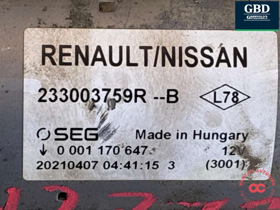 Starter diesel til Mercedes Citan 2012-2021 (W415) (W415) (A 415 906 61 00|233003759R|)