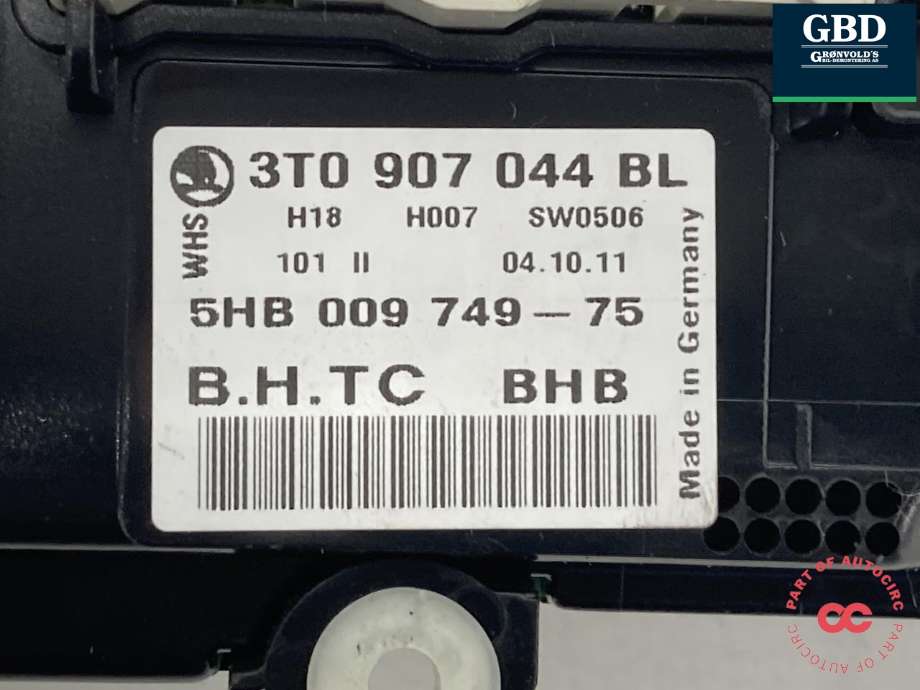 Varmeapparat betjening til Škoda Octavia 2009-2013 (Type II, Fase 2) (3T0 907 044 CS WHS|3T0 907 044 BL WHS|3T0 907 044 BL)