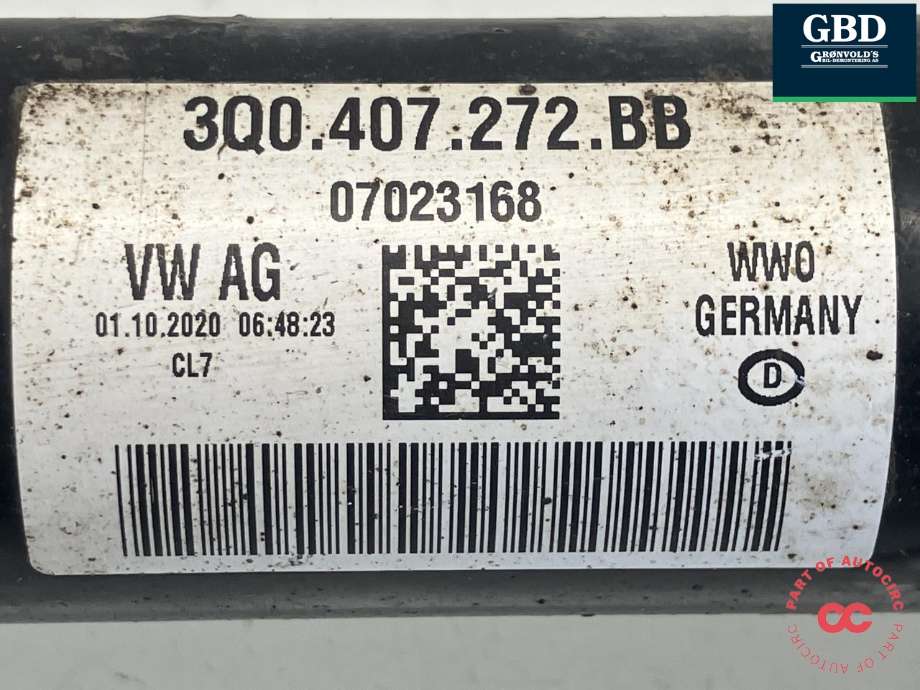 Drivaksel høyre foran, diesel/automat til Škoda Karoq 2017-->> (3Q0 407 272 BB|3Q0 407 762 JX|07023168)