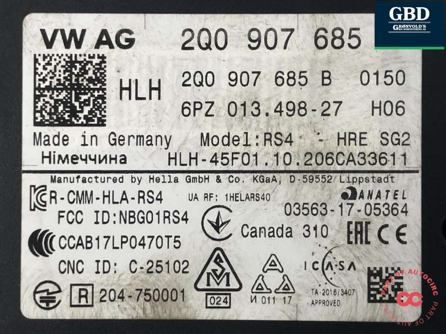 Sensor blindsone til Škoda Karoq 2017-->>  (2Q0 907 685 B|6PZ 013 498 - 27|)