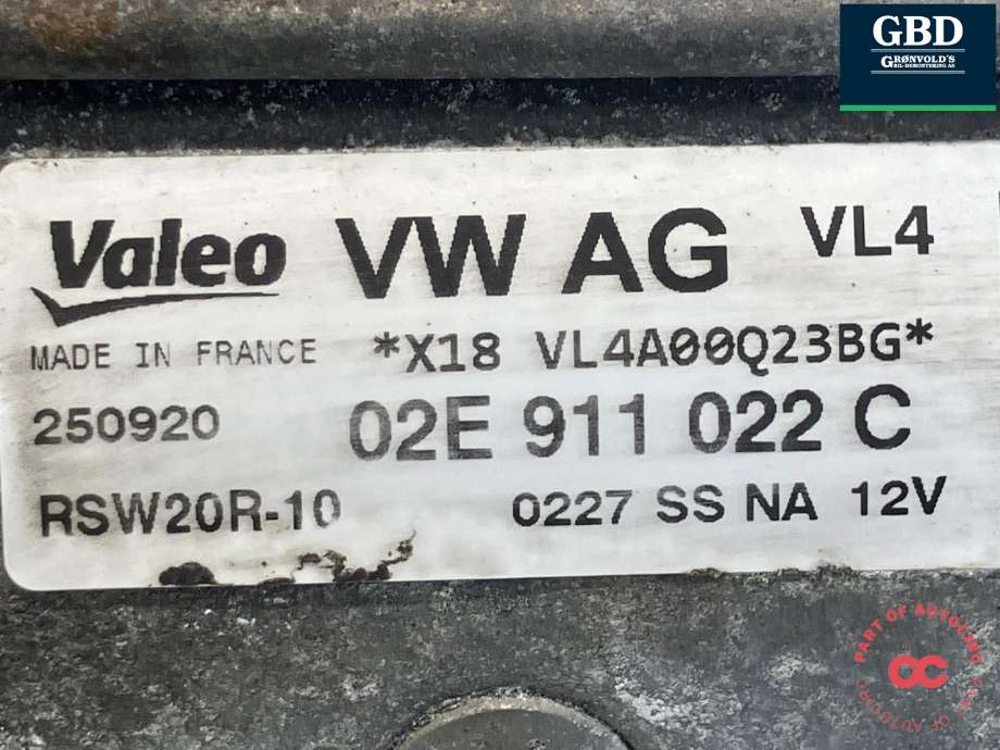 Starter diesel til Škoda Karoq 2017-->>  (VALEO|02E 911 022 C|02E 911 022 CX|RSW20R-10)