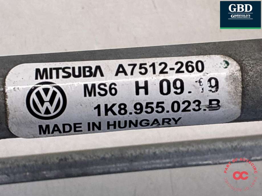 Viskermotor frontrute komplett m/overføring til VW Scirocco 2008-2013  (1K8 955 023 K|1K8 955 023 B|)